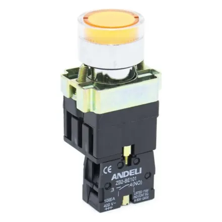 Кнопка открытая ANDELI XB2-BW3571 (жёлтая с подсветкой)