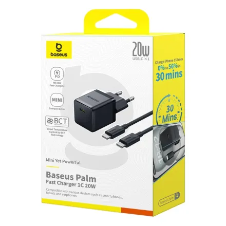 Адаптер питания Baseus Palm 1C 20W Black (P10111602113-01)