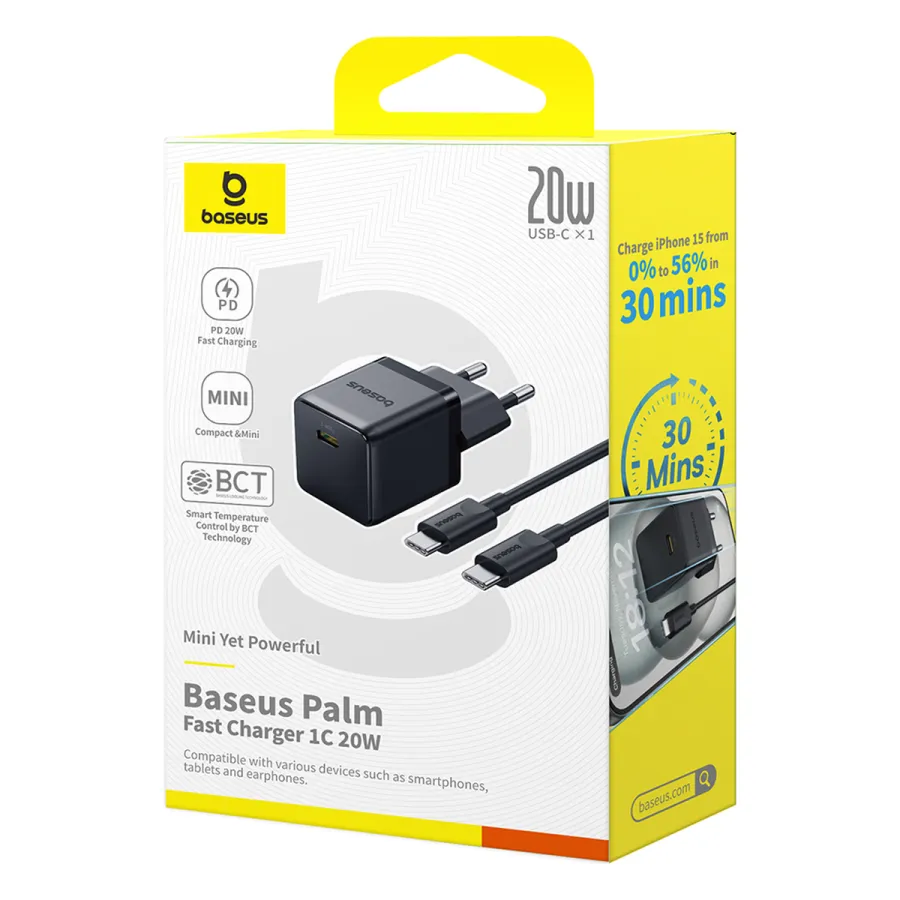Адаптер питания Baseus Palm 1C 20W Black (P10111602113-01)