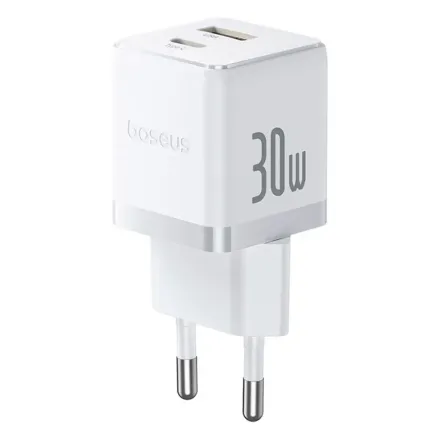Адаптер питания Baseus Palm C+U 30W White( в комлпекте кабель Type-c) (P1011160A213-01)