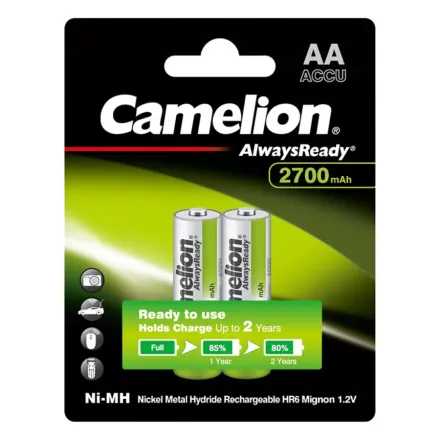 Аккумулятор CAMELION AlwaysReady Ni-MH Rechargeable NH-AA2700ARBP2 2 шт. в блистере