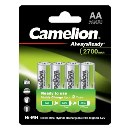 Аккумулятор CAMELION AlwaysReady Ni-MH Rechargeable NH-AA2700ARBP4 4 шт. в блистере