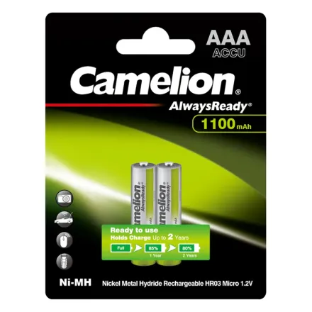 Аккумулятор CAMELION AlwaysReady Ni-MH Rechargeable NH-AAA1100ARBP2 2 шт. в блистере