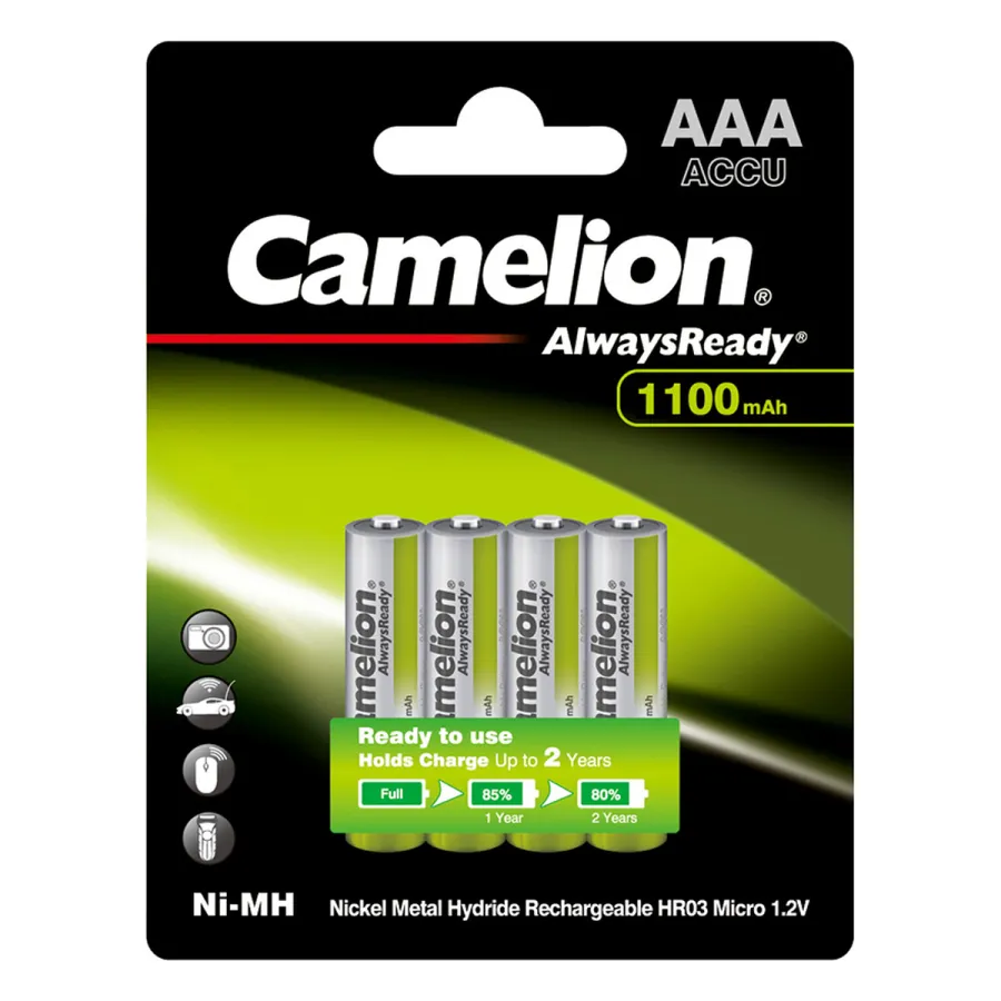 Аккумулятор CAMELION AlwaysReady Ni-MH Rechargeable NH-AAA1100ARBP4 4 шт. в блистере