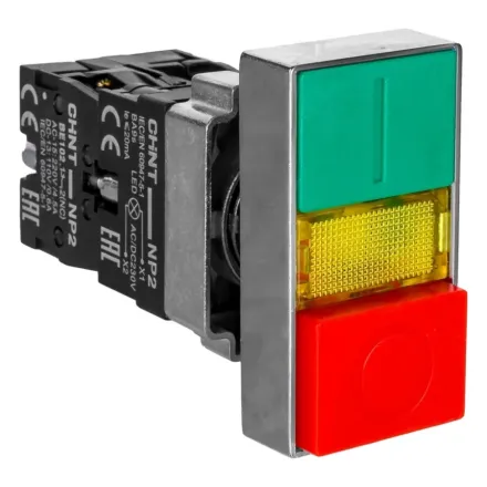 Двойная кнопка CHINT NP2-BW8465 1НО+1НЗ AC230В (LED) IP40