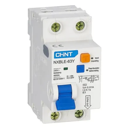 Дифференциальный автомат CHINT NXBLE-63Y 1P+N 25А C 30mA AC 4,5kA