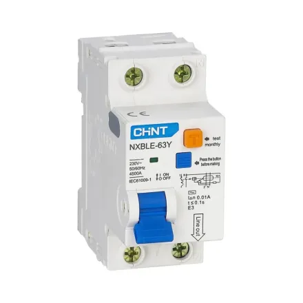 Дифференциальный автомат CHINT NXBLE-63Y 1P+N 63А C 30mA AC 4,5kA