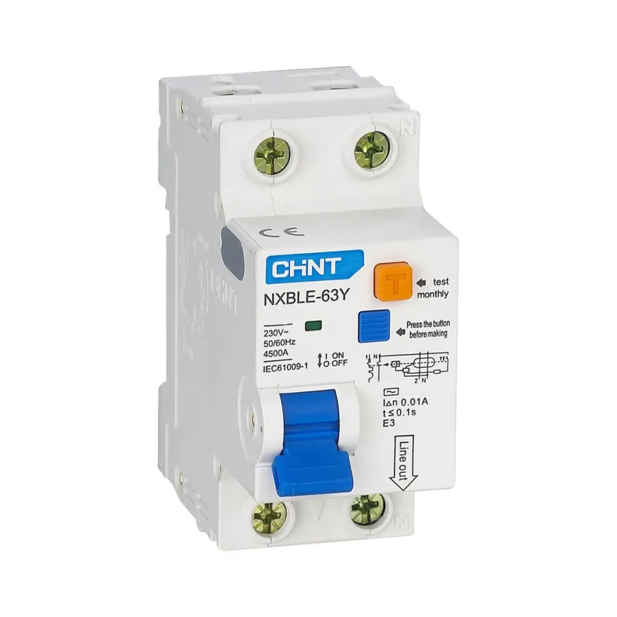 Дифференциальный автомат CHINT NXBLE-63Y 1P+N 63А C 30mA AC 4,5kA