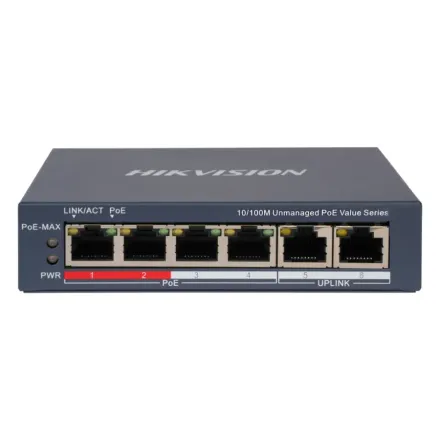 Hikvision DS-3E0106P-E/M(B) Коммутатор 4-портовый неуправляемый PoE