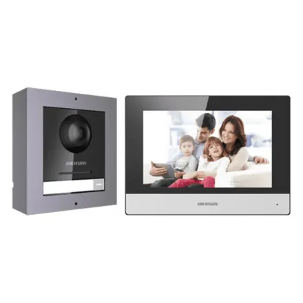 Hikvision DS-KIS602(B) Комплект DS-KD8003-IME1 (вызывная панель) + DS-KH6320-WTE1 (монитор 7“)