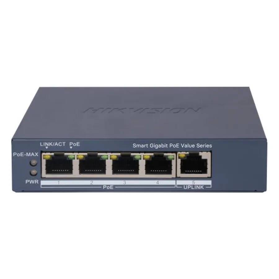 Hikvision DS-3E1505P-EI Коммутатор 4-портовый PoE, управление через Hik-Partner Pro
