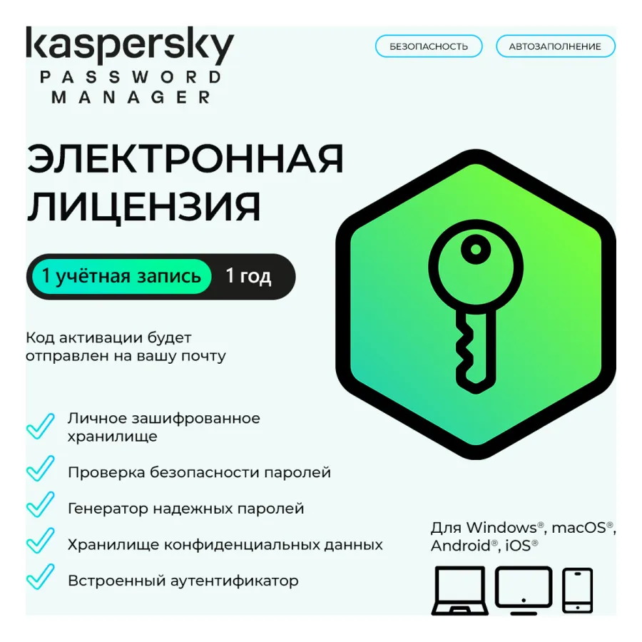 Электронная лицензия (ESD ключ) Kaspersky Cloud Password Manager Kazakhstan Edition на 1 год