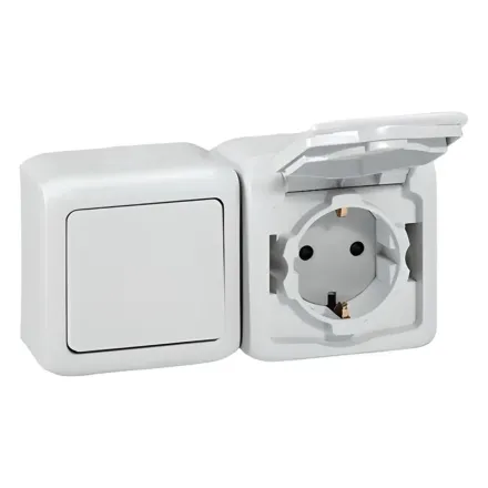Розетка двойная с крышками Legrand Forix 16A 250В IP44 накладная белый