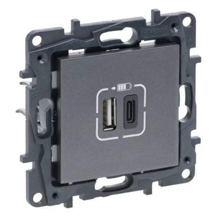 Розетка USB Niloe Step Тип А+C 12Вт+15Вт 5В Сталь