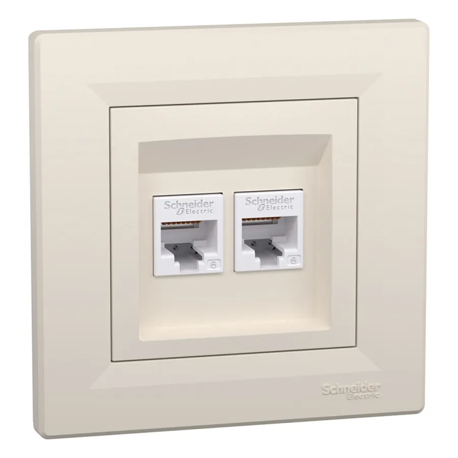 Розетка двойная компьютерная SE EPH4800123 Asfora RJ45 кат. 6 в сборе кремовый