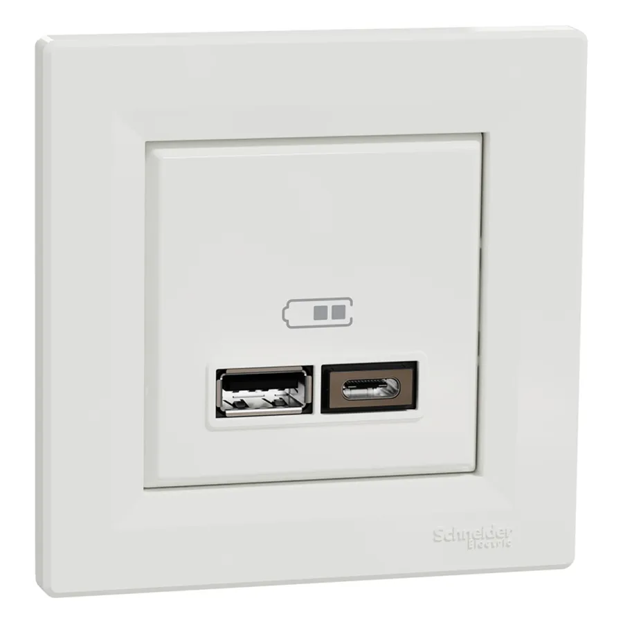 Розетка USB SE EPH2700321 Asfora A+С 5 В/24 А (2 х 5В/12 А) в сборе белый