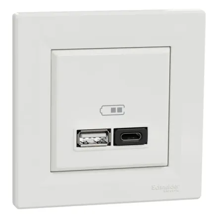 Розетка USB SE EPH2700421 Asfora A+С 45 Вт (быстрая зарядка) в сборе белый