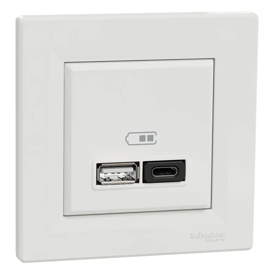 Розетка USB SE EPH2700421 Asfora A+С 45 Вт (быстрая зарядка) в сборе белый