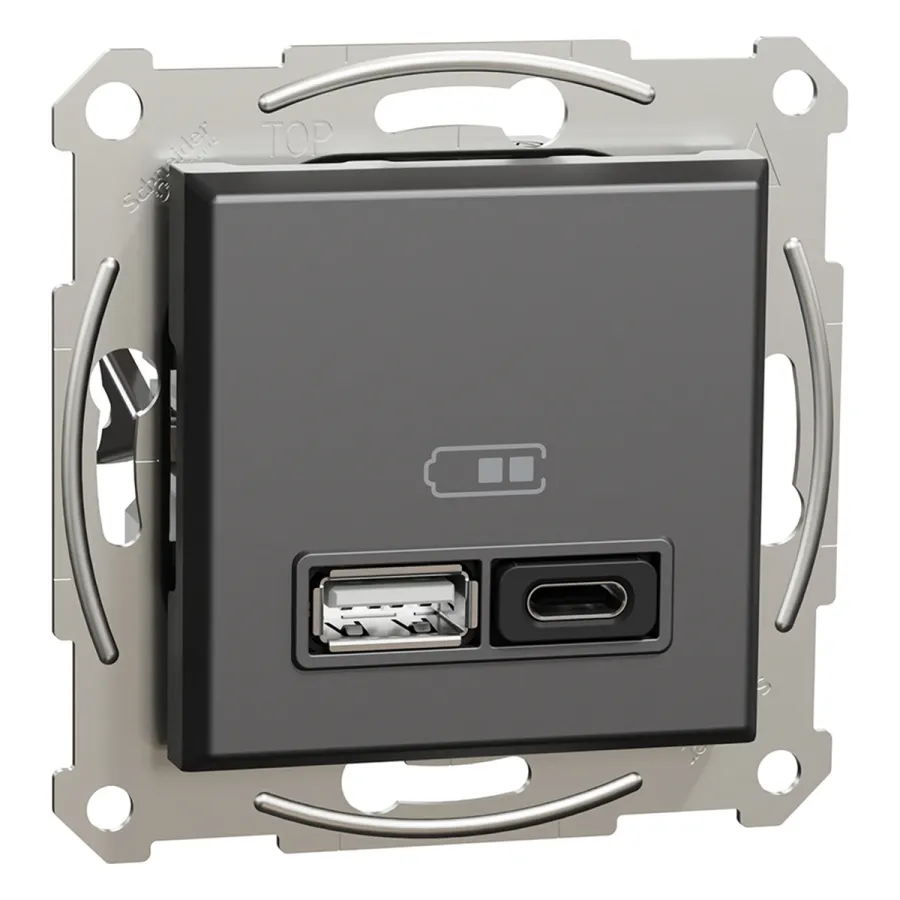 Розетка USB SE EPH2700471 Asfora A+С механизм антрацит