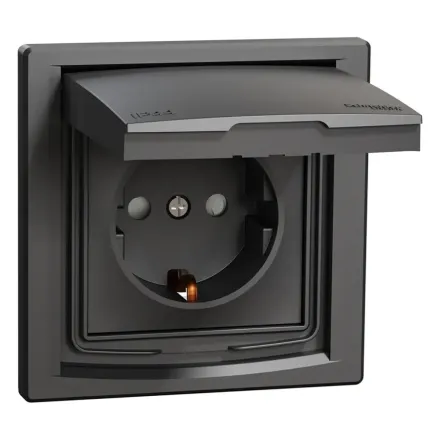 Розетка с заземлением SE EPH3100371 Asfora IP44 в сборе антрацит