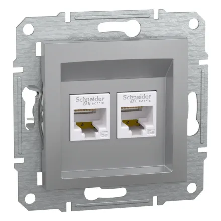 Розетка компьютерная двойная SE EPH4400161 Asfora RJ45 кат.5e механизм алюминий