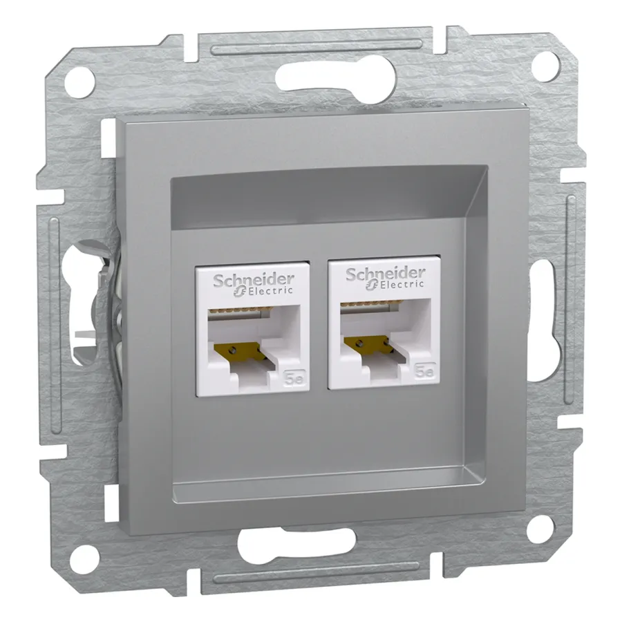 Розетка компьютерная двойная SE EPH4400161 Asfora RJ45 кат.5e механизм алюминий