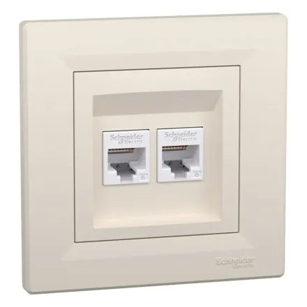 Розетка двойная компьютерная SE EPH4800123 Asfora RJ45 кат. 6 в сборе кремовый