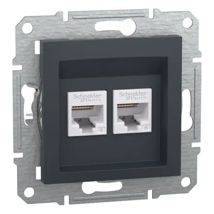 Розетка компьютерная двойная SE EPH4800171 Asfora RJ45 кат. 6 механизм антрацит
