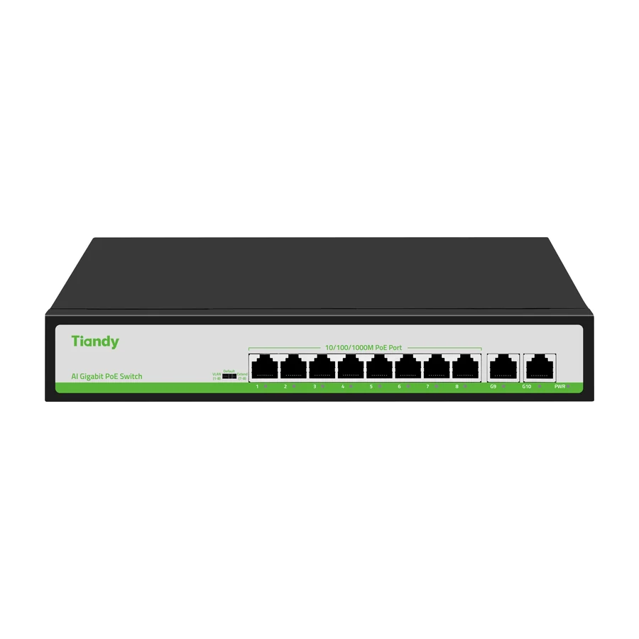 Tiandy TC-P3S010 неуправляемый PoE-коммутатор, 10 портов: 8 PoE 1 Гбит/с + 2 RJ-45 1 Гбит/с, 110 Вт